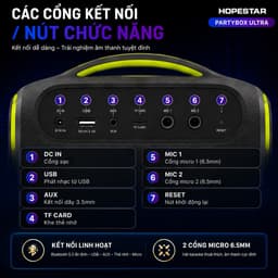 Loa Bluetooth Karaoke HOPESTAR PARTYBOX ULTRA 550W Kèm 2 Micro Không Dây - Pin 36000mAh - Đèn LED RGB - Hỗ Trợ USB/AUX 5