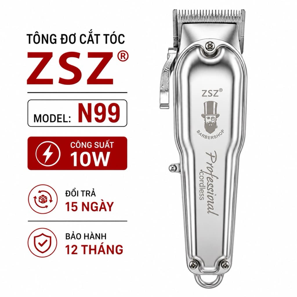 Tông Đơ Cắt Tóc ZSZ N99 10W Không Dây Chuyên Nghiệp - Động Cơ Mạnh, Lưỡi Thép Không Gỉ, Pin Lithium, Cắt Tóc & Cạo Râu