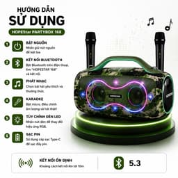 Loa Karaoke Bluetooth HOPESTAR PARTYBOX 168 400W Kèm 2 Micro Không Dây UHF, Bluetooth 5.3, Pin 32000mAh, Chống Nước IPX5 4