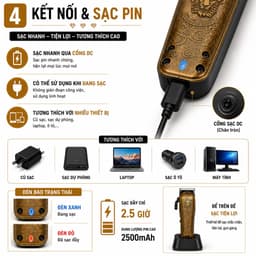 Tông Đơ Cắt Tóc ZSZ N77 10W Barber Chuyên Nghiệp Khắc Sư Tử - Cắt Tóc, Tỉa Viền, Cạo Fade 9