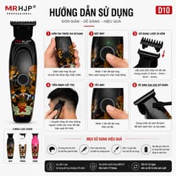 Tông Đơ Cắt Tóc MRHJP D10 10W Chính Hãng - Tông Đơ Viền Tóc Chuyên Nghiệp, Sạc Type-C, Pin 1200mAh, Lưỡi T-Blade Sắc Bén 3