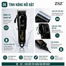 Tông Đơ ZSZ F32A 10W Không Dây Cắt Tóc Barber Chuyên Nghiệp Pin 2000mAh 6
