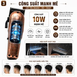 Tông Đơ ZSZ N88 10W Không Dây Cắt Tóc Cạo Viền Tỉa Râu Lưỡi Thép Sạc USB 3