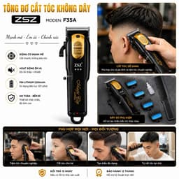 Tông Đơ Cắt Tóc Không Dây ZSZ F35A 10W - Pin Lithium 1200mAh - Cắt Êm, Mạnh, Chuyên Nghiệp Kèm 4 Cữ Lược 7