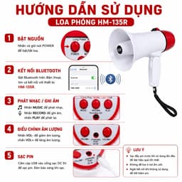 Loa Phóng Cầm Tay HM-135R 10W Ghi Âm Phát Lại 180 Giây - Pin Lithium Sạc USB - Còi Báo Động 108dB 5
