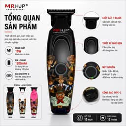 Tông Đơ Cắt Tóc MRHJP D10 10W Chính Hãng - Tông Đơ Viền Tóc Chuyên Nghiệp, Sạc Type-C, Pin 1200mAh, Lưỡi T-Blade Sắc Bén 2