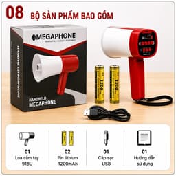 Loa Cầm Tay 918U Megaphone Bluetooth 500m - Ghi Âm, Phát Lại, Phát Nhạc USB/TF, Pin Sạc Lithium 1200mAh 8