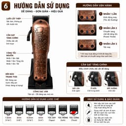 Tông Đơ ZSZ N88 10W Không Dây Cắt Tóc Cạo Viền Tỉa Râu Lưỡi Thép Sạc USB 6