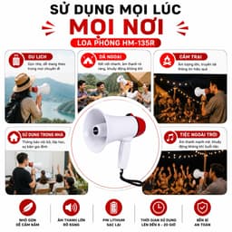 Loa Phóng Cầm Tay HM-135R 10W Ghi Âm Phát Lại 180 Giây - Pin Lithium Sạc USB - Còi Báo Động 108dB 6