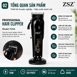 Tông Đơ ZSZ F32A 10W Không Dây Cắt Tóc Barber Chuyên Nghiệp Pin 2000mAh 2
