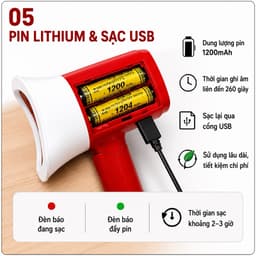 Loa Cầm Tay 918U Megaphone Bluetooth 500m - Ghi Âm, Phát Lại, Phát Nhạc USB/TF, Pin Sạc Lithium 1200mAh 5