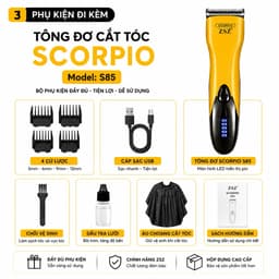 Tông Đơ Cắt Tóc ZSZ Scorpio S85 10W Màn Hình LED Hiển Thị Pin - Lưỡi Dao Thép Không Gỉ - Pin Sạc Lithium - Kèm 4 Cữ Lược 3