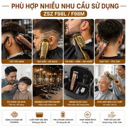 Tông Đơ Cắt Tóc ZSZ F98L/F98M Chuyên Nghiệp - Động Cơ 7500RPM - Lưỡi Thép Không Gỉ - Pin Lithium 1200mAh - Cắt Tóc 7