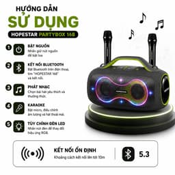 Loa Karaoke Bluetooth HOPESTAR PARTYBOX 168 400W Kèm 2 Micro Không Dây UHF, Bluetooth 5.3, Pin 32000mAh, Chống Nước IPX5 4