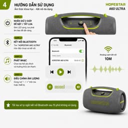 Loa Bluetooth Karaoke HOPESTAR A60 Ultra 450W Kèm 2 Micro Không Dây UHF - Bluetooth 5.4, Pin 32000mAh, Chống Nước IPX6 4
