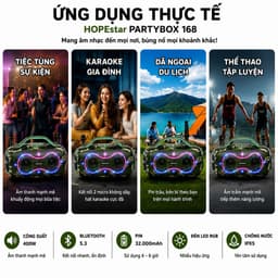 Loa Karaoke Bluetooth HOPESTAR PARTYBOX 168 400W Kèm 2 Micro Không Dây UHF, Bluetooth 5.3, Pin 32000mAh, Chống Nước IPX5 7