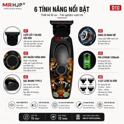 Tông Đơ Cắt Tóc MRHJP D10 10W Chính Hãng - Tông Đơ Viền Tóc Chuyên Nghiệp, Sạc Type-C, Pin 1200mAh, Lưỡi T-Blade Sắc Bén 4