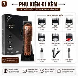 Tông Đơ ZSZ N88 10W Không Dây Cắt Tóc Cạo Viền Tỉa Râu Lưỡi Thép Sạc USB 7