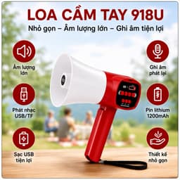 Loa Cầm Tay 918U Megaphone Bluetooth 500m - Ghi Âm, Phát Lại, Phát Nhạc USB/TF, Pin Sạc Lithium 1200mAh 2