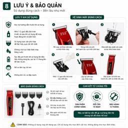 Tông Đơ Cắt Tóc ZSZ N19 Không Dây Sạc USB Cắt Fade Cạo Viền Tỉa Râu Lưỡi Thép Sắc Bén 8