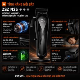 Tông Đơ Cắt Tóc ZSZ N35 10W Chuyên Nghiệp - Pin Sạc Type-C, Lưỡi Thép Không Gỉ, Kèm 8 Cữ Cắt, Dùng Cho Gia Đình & Barber 6