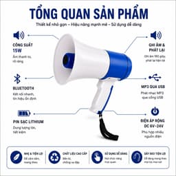 Loa Phóng Thanh Cầm Tay HM-130BI Bluetooth 15W Ghi Âm 180 Giây Phát Nhạc USB Pin Sạc Lithium 2