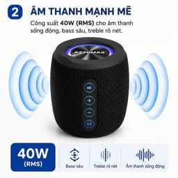 Loa Bluetooth AZTOMAX AZ-168 40W RMS Bluetooth 5.2 Âm Thanh Bass Mạnh Pin 4800mAh Hỗ Trợ USB TF AUX Type-C 2