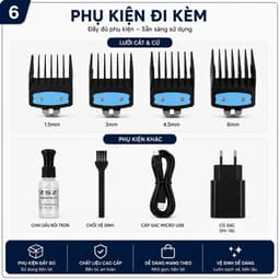 Tông Đơ Cắt Tóc ZSZ Z27 10W Chuyên Nghiệp 7000RPM Pin 2000mAh Màn Hình LED Cắt Fade Không Dây 6