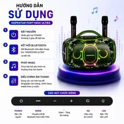 Loa Bluetooth Karaoke HOPESTAR PARTYBOX ULTRA 550W Kèm 2 Micro Không Dây - Pin 36000mAh - Đèn LED RGB - Hỗ Trợ USB/AUX 4