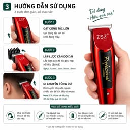 Tông Đơ Cắt Tóc ZSZ N19 Không Dây Sạc USB Cắt Fade Cạo Viền Tỉa Râu Lưỡi Thép Sắc Bén 3