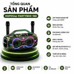Loa Karaoke Bluetooth HOPESTAR PARTYBOX 168 400W Kèm 2 Micro Không Dây UHF, Bluetooth 5.3, Pin 32000mAh, Chống Nước IPX5 3