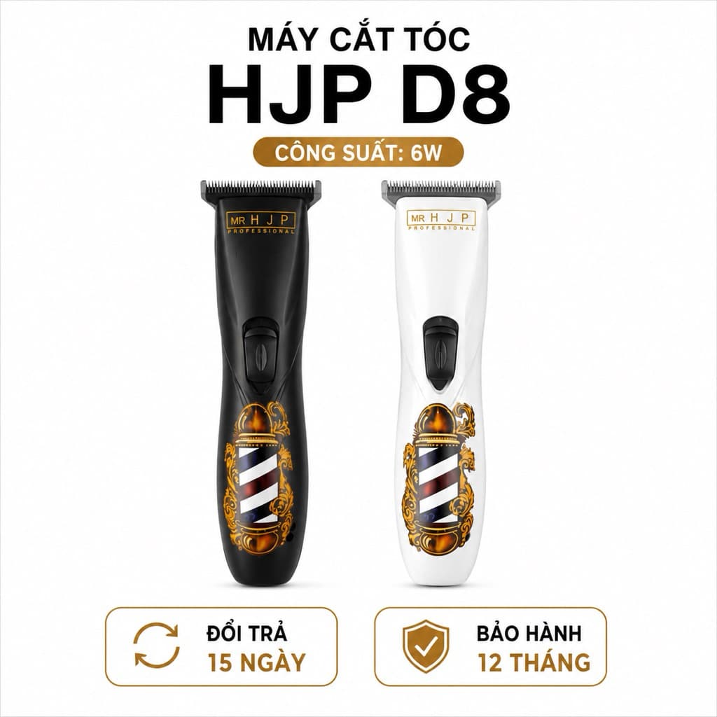 Tông Đơ Chấn Viền HJP D8 6W Chính Hãng - Máy Cắt Tóc Barber Chuyên Nghiệp, Lưỡi Titan, Pin 1500mAh, Sạc USB, Cạo Viền
