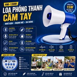 Loa Phóng Thanh Cầm Tay HM-130BI Bluetooth 15W Ghi Âm 180 Giây Phát Nhạc USB Pin Sạc Lithium 9