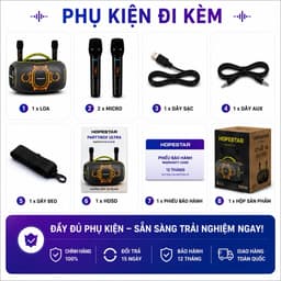 Loa Bluetooth Karaoke HOPESTAR PARTYBOX ULTRA 550W Kèm 2 Micro Không Dây - Pin 36000mAh - Đèn LED RGB - Hỗ Trợ USB/AUX 6