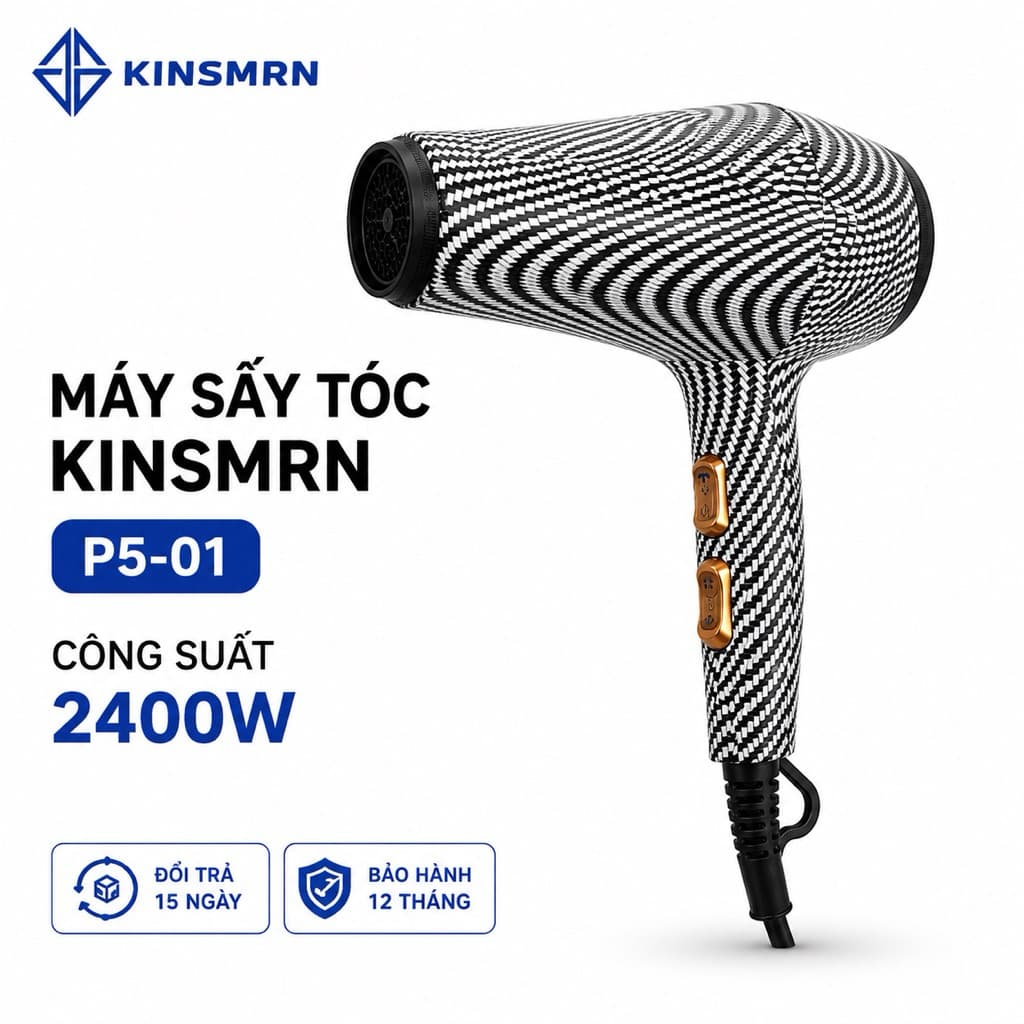 Máy Sấy Tóc KINSMRN P5-01 2400W Công Suất Lớn Sấy Nhanh 2 Tốc Độ Gió 2 Mức Nhiệt Chống Quá Nhiệt Chính Hãng
