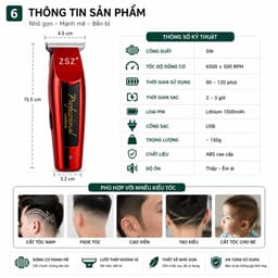 Tông Đơ Cắt Tóc ZSZ N19 Không Dây Sạc USB Cắt Fade Cạo Viền Tỉa Râu Lưỡi Thép Sắc Bén 6