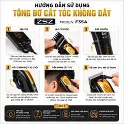 Tông Đơ Cắt Tóc Không Dây ZSZ F35A 10W - Pin Lithium 1200mAh - Cắt Êm, Mạnh, Chuyên Nghiệp Kèm 4 Cữ Lược 5