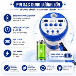 Loa Phóng Thanh Cầm Tay HM-130BI Bluetooth 15W Ghi Âm 180 Giây Phát Nhạc USB Pin Sạc Lithium 5