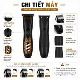 Tông Đơ Chấn Viền HJP D8 6W Chính Hãng - Máy Cắt Tóc Barber Chuyên Nghiệp, Lưỡi Titan, Pin 1500mAh, Sạc USB, Cạo Viền 6