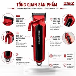 Tông Đơ Cắt Tóc ZSZ-6800 Chuyên Nghiệp 5W Pin Sạc Mạnh Lưỡi Thép Không Gỉ Kèm 4 Cữ Cắt Cho Gia Đình Barber Salon 2
