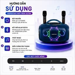 Loa Bluetooth Karaoke HOPESTAR PARTYBOX ULTRA 550W Kèm 2 Micro Không Dây - Pin 36000mAh - Đèn LED RGB - Hỗ Trợ USB/AUX 4