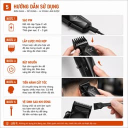 Tông Đơ Cắt Tóc ZSZ N35 10W Chuyên Nghiệp - Pin Sạc Type-C, Lưỡi Thép Không Gỉ, Kèm 8 Cữ Cắt, Dùng Cho Gia Đình & Barber 5