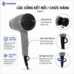 Máy Sấy Tóc KINSMRN P5-01 2400W Công Suất Lớn Sấy Nhanh 2 Tốc Độ Gió 2 Mức Nhiệt Chống Quá Nhiệt Chính Hãng 6