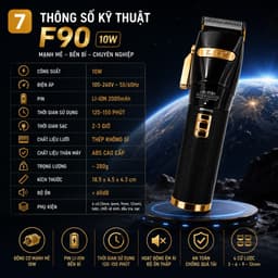 Tông Đơ ZSZ F90 10W Pin Sạc Chuyên Nghiệp - Kèm 4 Cữ Cắt, Lưỡi Thép Không Gỉ, Cắt Tóc Gia Đình 7