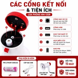 Loa Phóng Cầm Tay HM-135R 10W Ghi Âm Phát Lại 180 Giây - Pin Lithium Sạc USB - Còi Báo Động 108dB 4