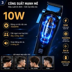 Tông Đơ Cắt Tóc ZSZ Z27 10W Chuyên Nghiệp 7000RPM Pin 2000mAh Màn Hình LED Cắt Fade Không Dây 3