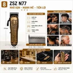 Tông Đơ Cắt Tóc ZSZ N77 10W Barber Chuyên Nghiệp Khắc Sư Tử - Cắt Tóc, Tỉa Viền, Cạo Fade 8