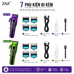 Tông Đơ Cắt Tóc ZSZ N20 10W Chuyên Nghiệp Pin Lithium Sạc Type-C Lưỡi Thép Không Gỉ Kèm 4 Cữ Cắt Tóc 7