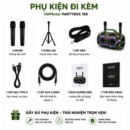 Loa Karaoke Bluetooth HOPESTAR PARTYBOX 168 400W Kèm 2 Micro Không Dây UHF, Bluetooth 5.3, Pin 32000mAh, Chống Nước IPX5 6