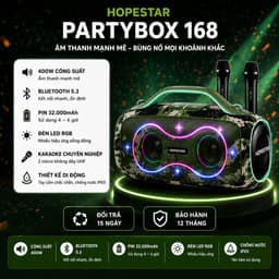 Loa Karaoke Bluetooth HOPESTAR PARTYBOX 168 400W Kèm 2 Micro Không Dây UHF, Bluetooth 5.3, Pin 32000mAh, Chống Nước IPX5 8